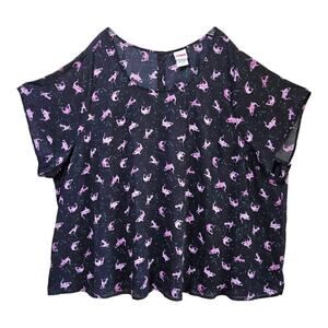 JAWS Women Plus 6X Tunic Blouse Sharks Pattern Purple Black Universal Studio 66"